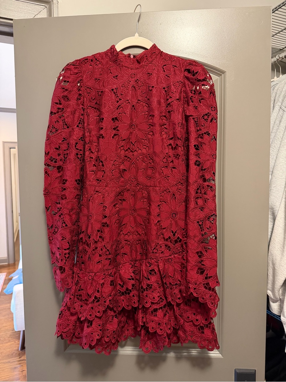 Yumi Kim Crimson Crochet Lace Long-Sleeve Mini Dress